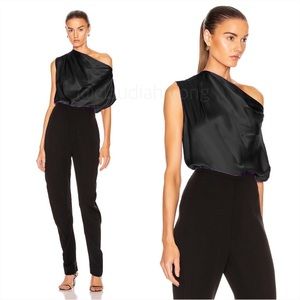 MICHELLE MASON 100% Silk Asymmetrical Drape Top in Black